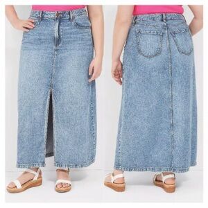 Lane Bryant Skirt Women's 16 High Rise Front Slit Denim Maxi Modest